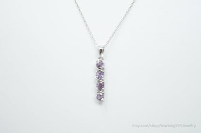 Vintage Amethyst Art Deco Sterling Silver Long Chain Necklace