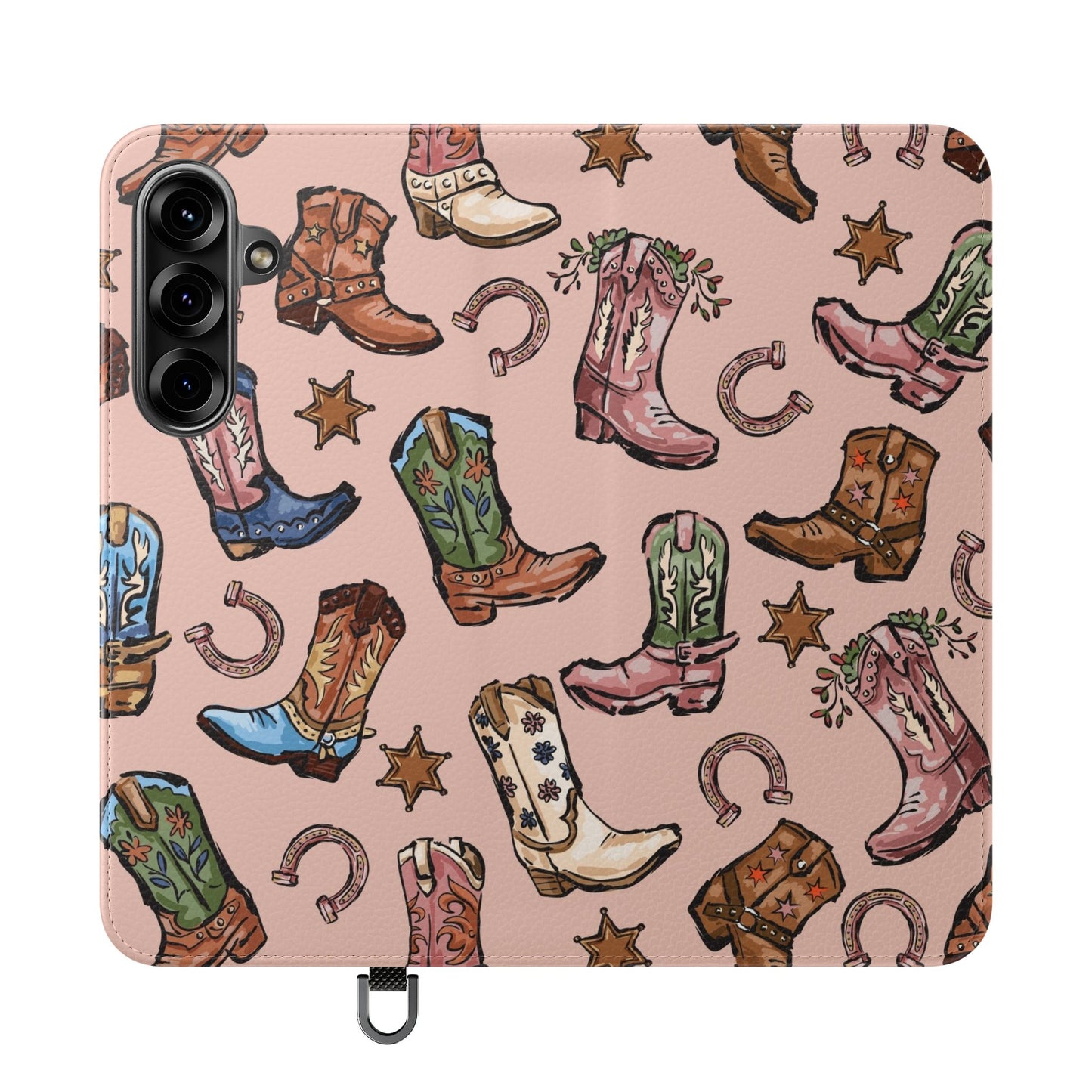 Western Boots Flip Wallet Phone Cases Pink