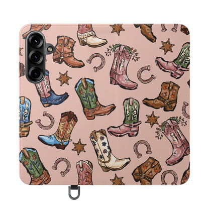 Western Boots Flip Wallet Phone Cases Pink