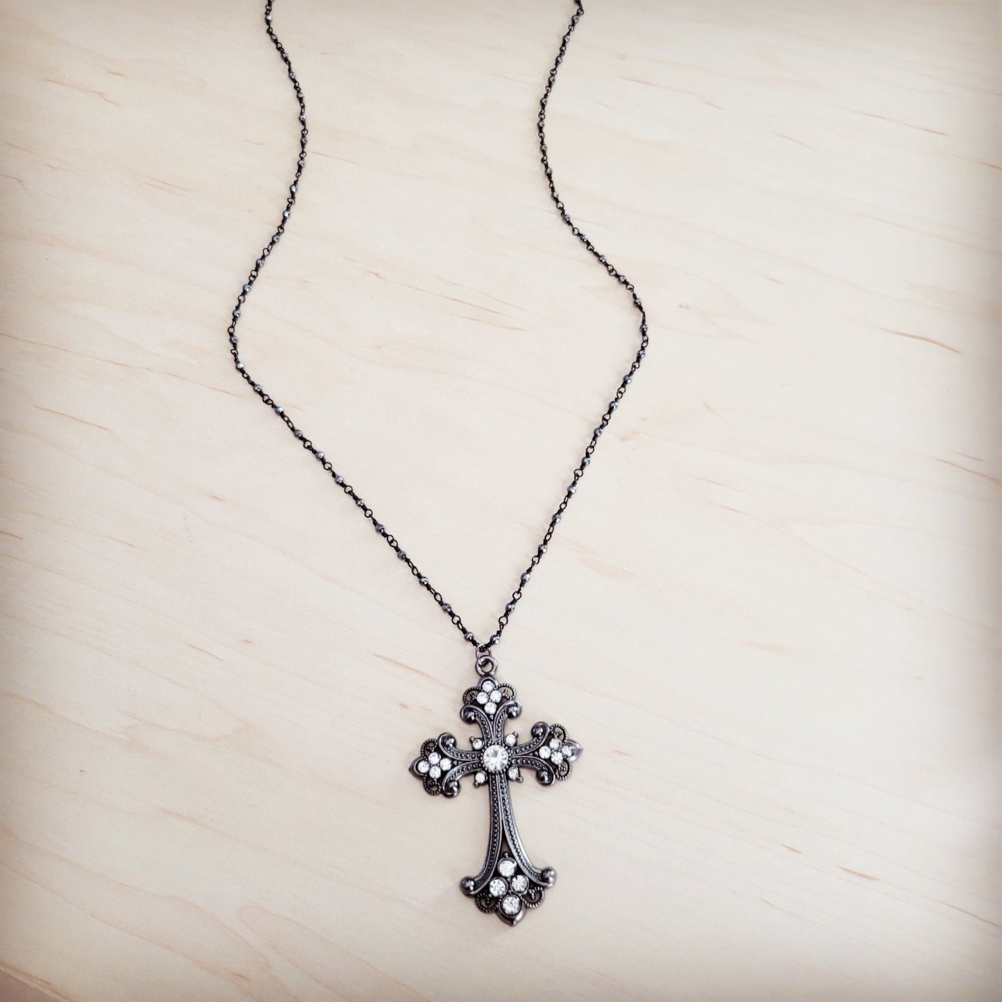 **Victorian Gilded Filigree Cross Necklace 257ly