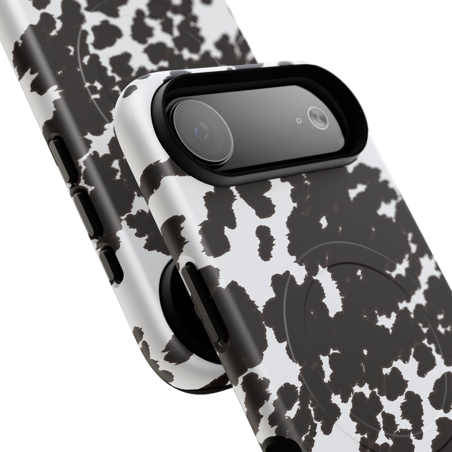 Cow Print Tough Magnetic Phone Case — Black & White Protective MagSafe Cover