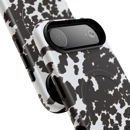 Cow Print Tough Magnetic Phone Case — Black & White Protective MagSafe Cover
