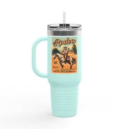Rodeo Cowboy 40oz Insulated Travel Mug — Wild West Horseback Design