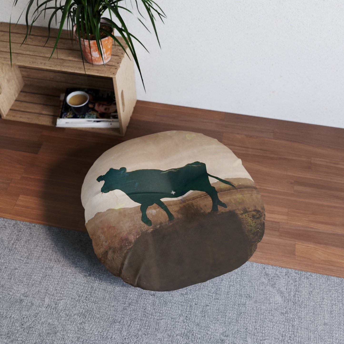Western Round Tufted Floor Pillow — Southwestern Stripe or Cowhide Pattern