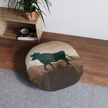 Western Round Tufted Floor Pillow — Southwestern Stripe or Cowhide Pattern