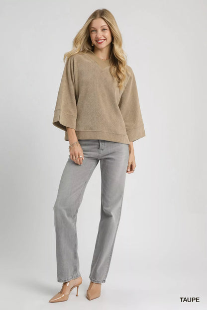 Umgee Textured Knit V-Neck Top