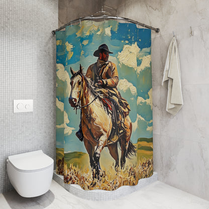 Western Cowboy on Horse Shower Curtain — Rustic Ranch Bathroom Decor