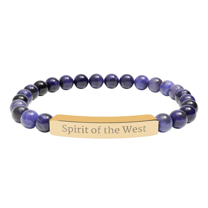 Engraved Natural Stone Stretch Bracelet — 'Spirit of the West' Beaded Bar Bracelet