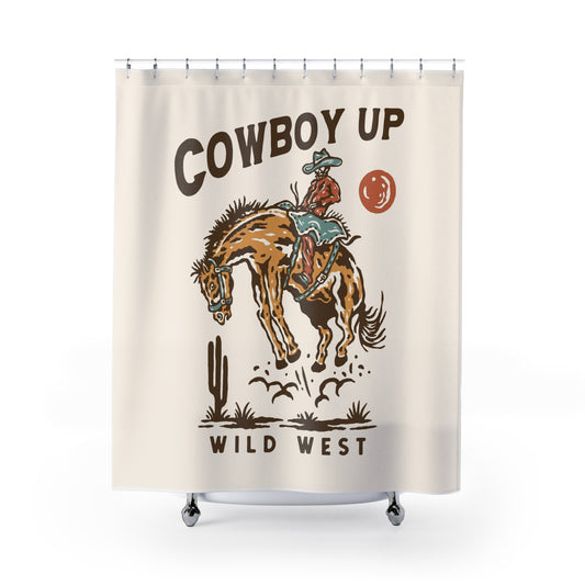 Cowboy Up Wild West Shower Curtain — Vintage Rodeo Western Bathroom Decor