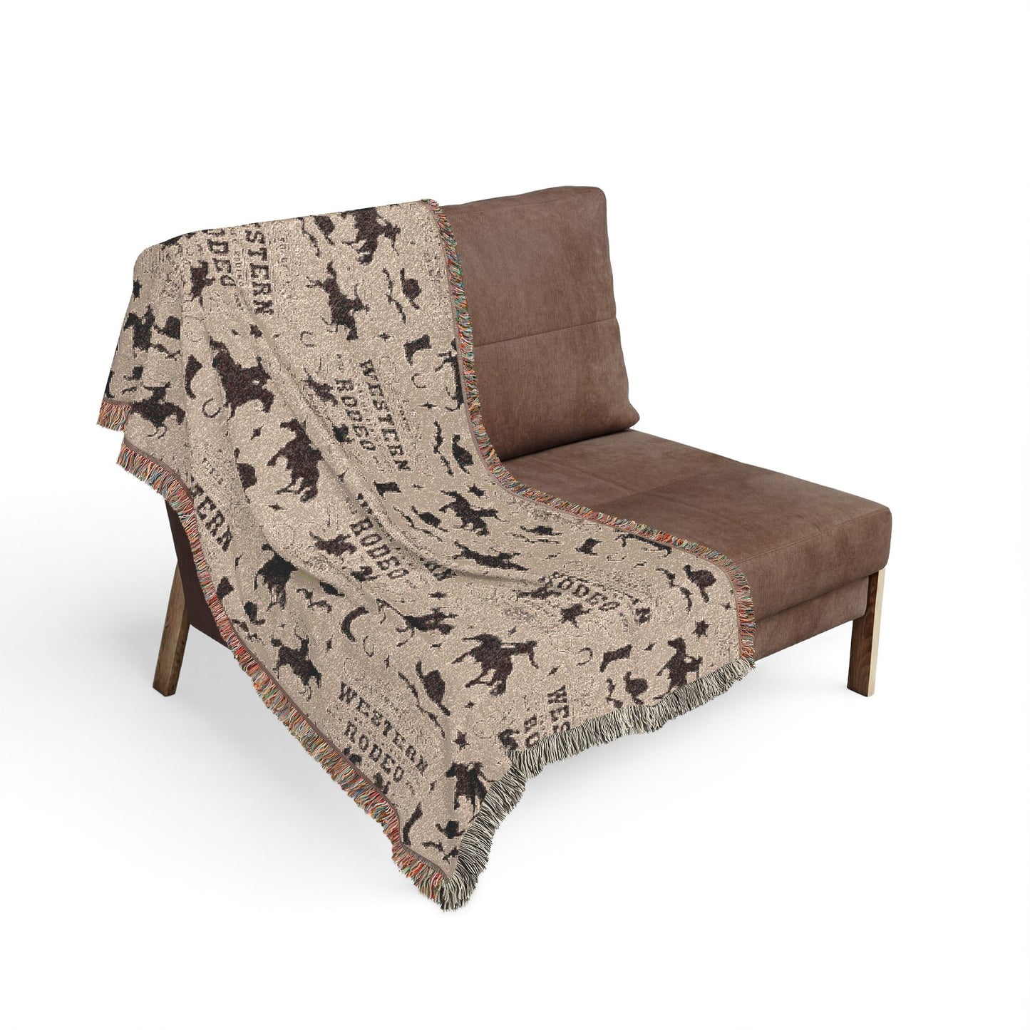 Western Rodeo Woven Blanket — Cowboy Silhouette Throw