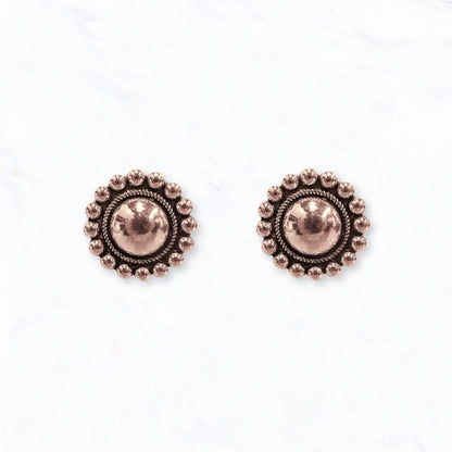 Western Vintage Concho Stud Earrings: Silver