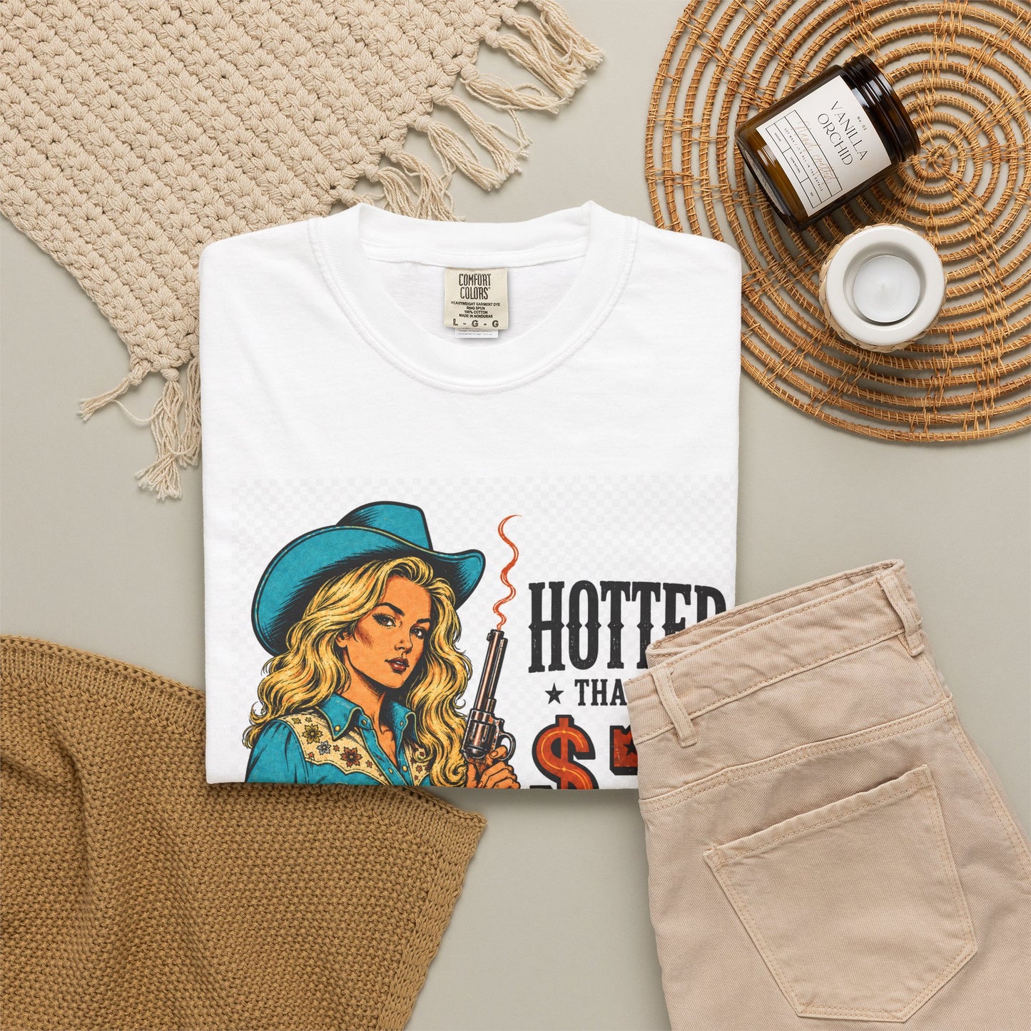 Graphic T-Shirt — "Hotter Than a 2 Pistol" Cowgirl Retro Tee
