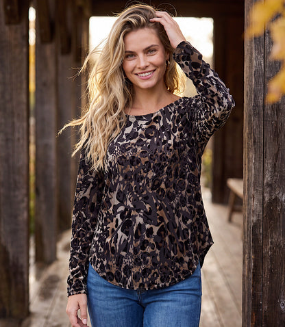 Long Sleeve Velvet Burnout Shirttail Top