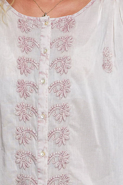 POL Embroidered Gathered Shoulder Long Sleeve Shirt