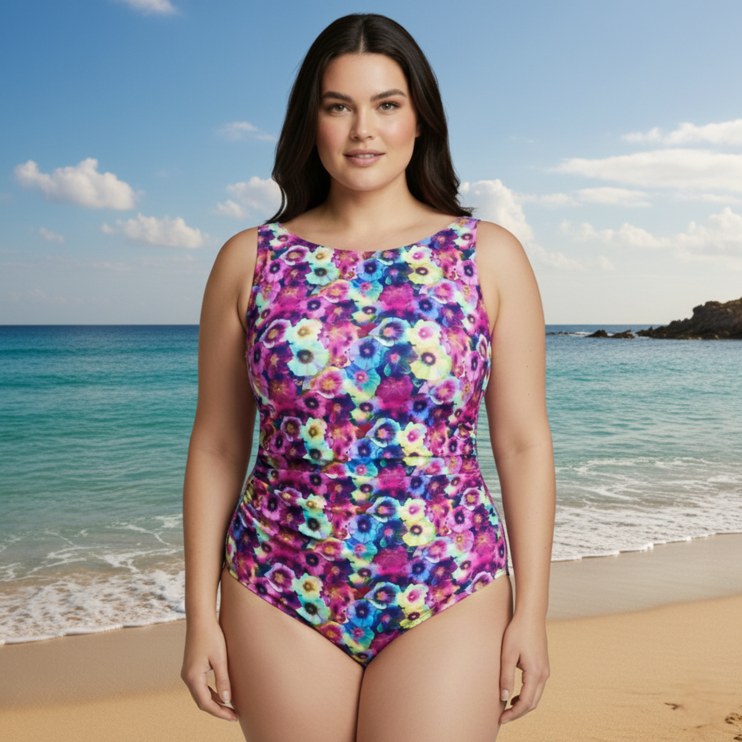 InstantFigure Fancy Floral High-Neck One-Piece Swimsuit 27591P