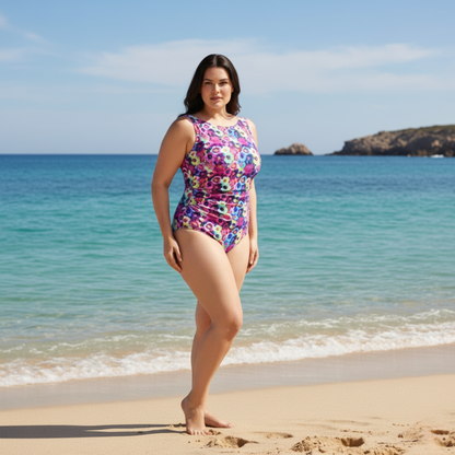 InstantFigure Fancy Floral High-Neck One-Piece Swimsuit 27591P