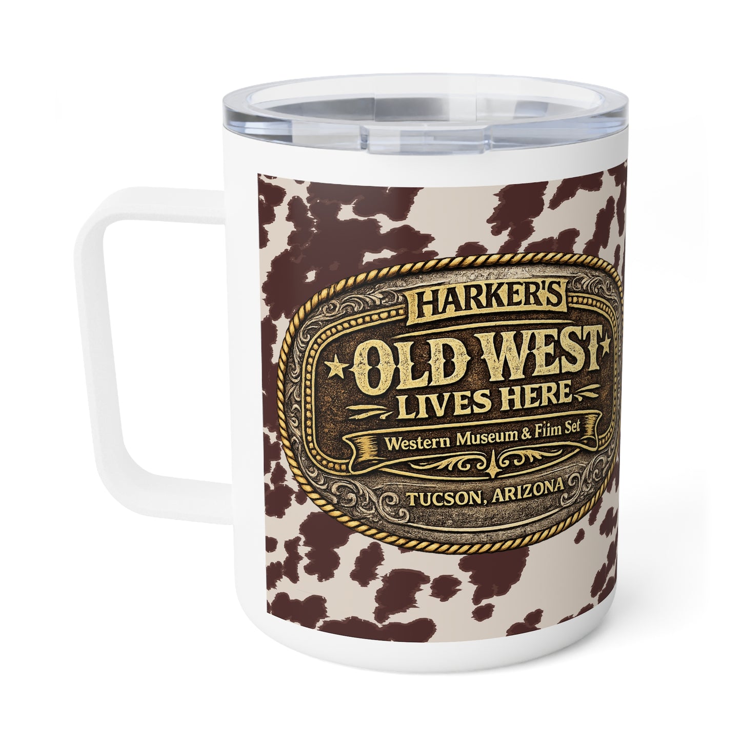 Harker's Buckle and Cowhide Style 10oz Insulated Mug – Vintage Old West Travel Cup