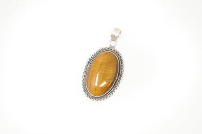 Vintage Large Southwestern Tigers Eye Sterling Silver Necklace Pendant