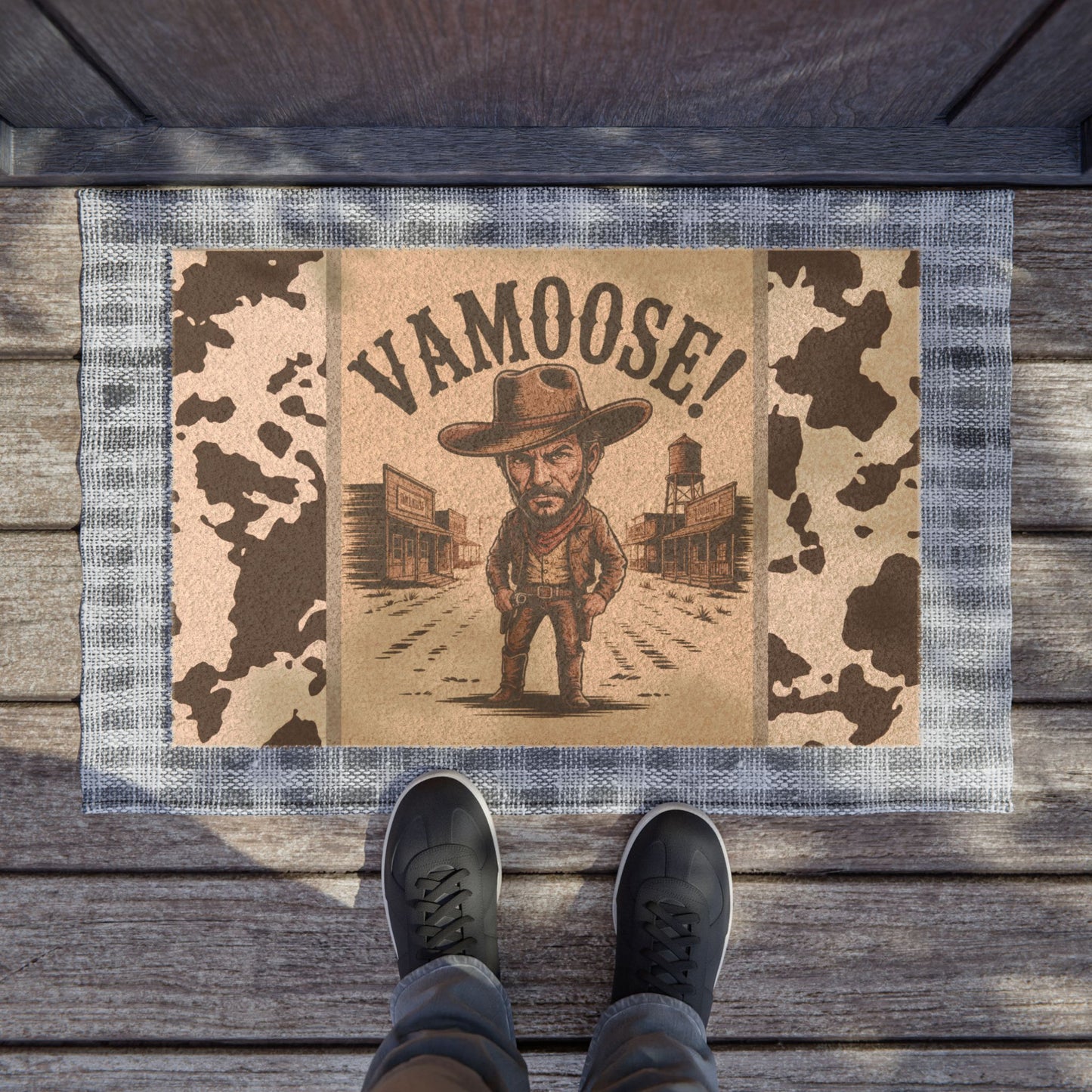 Western-themed Doormat with 'VAMOOSE!' Design, Rustic Entryway Mat, Cowboy Welcome Mat, Funny Home Décor, Cowboy Inspired Gift