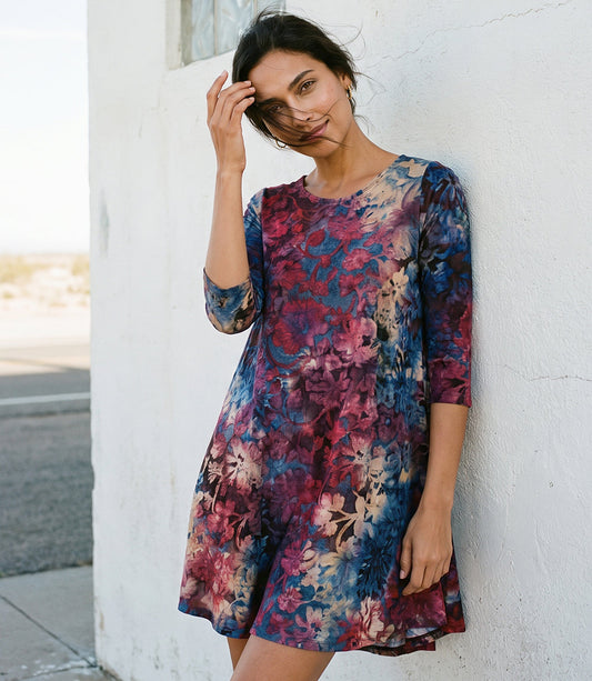 3/4 Sleeve Tie-Dye Burnout Maggie Dress