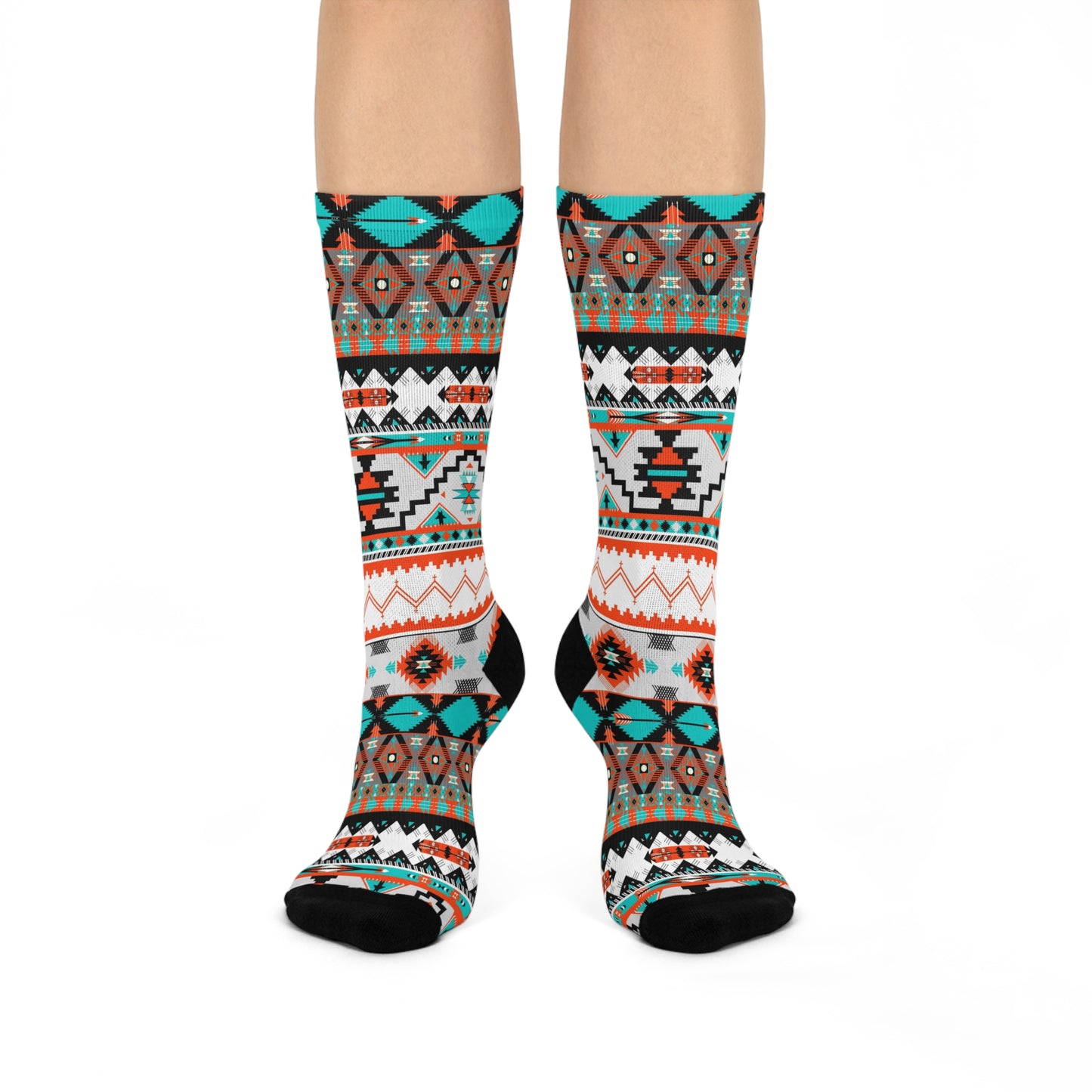 Aztec Boho Patterned Crew Socks | Cozy Everyday Wear, Unique Gift, Festival Fashion, Comfortable Footwear, Stylish Accessories