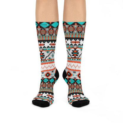 Aztec Boho Patterned Crew Socks | Cozy Everyday Wear, Unique Gift, Festival Fashion, Comfortable Footwear, Stylish Accessories