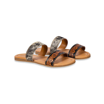 Tambra Mesa Hair-On Hide & Hand-Tooled Leather Sandals