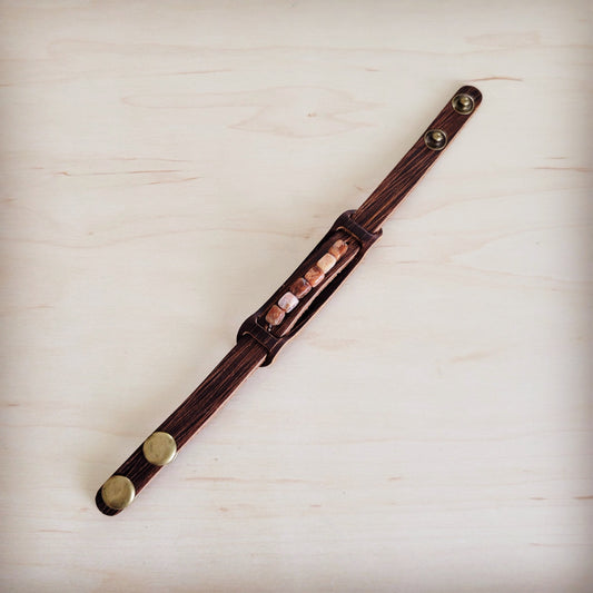 Genuine Leather Narrow Cuff with Earth Regalite Chunks 007b