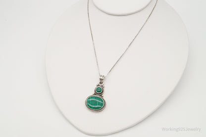 Vintage Large Malachite Southwestern Sterling Silver Necklace
