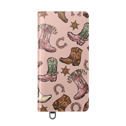 Western Boots Flip Wallet Phone Cases Pink