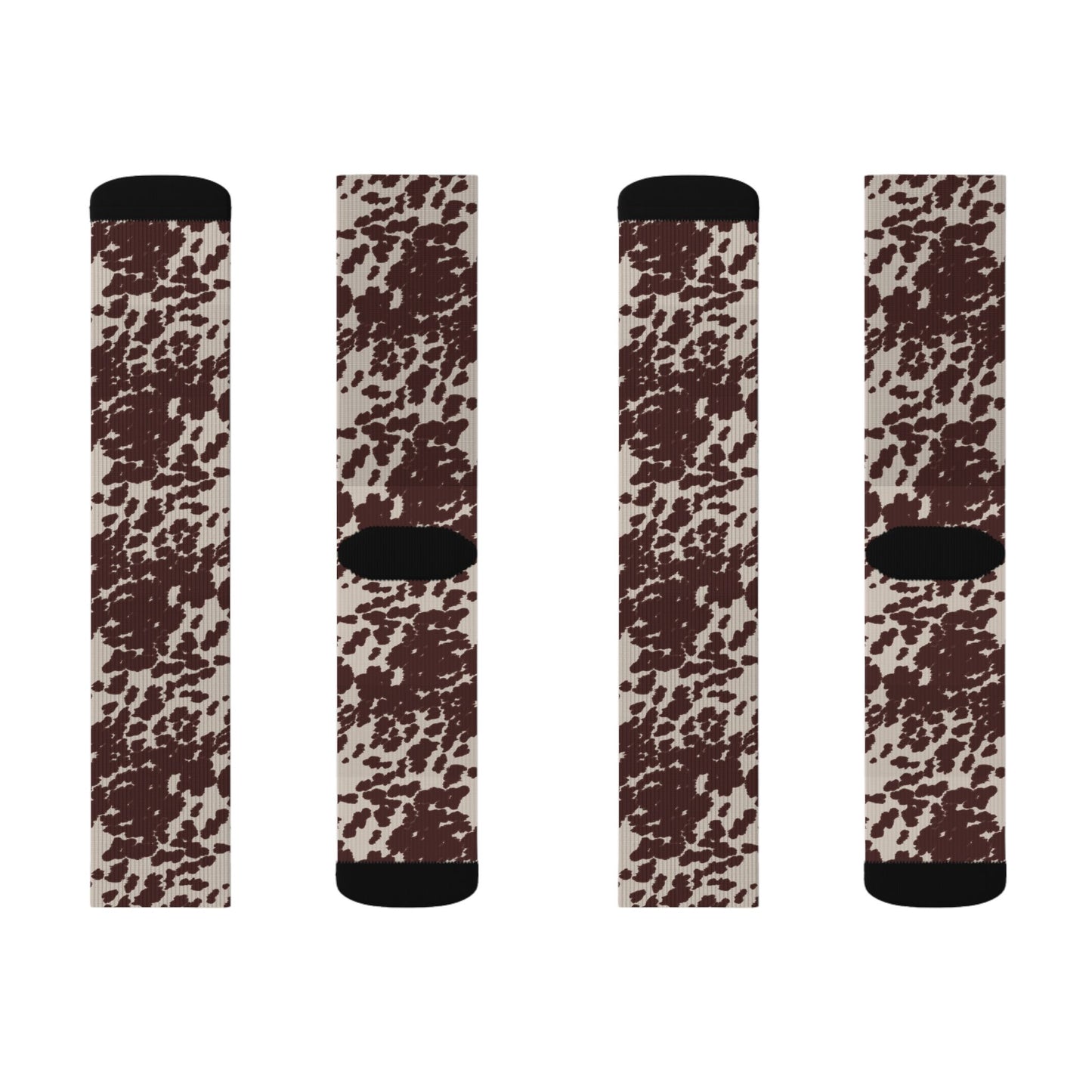Brown Cowhide Pattern Sublimation Socks — Animal Print Crew Socks