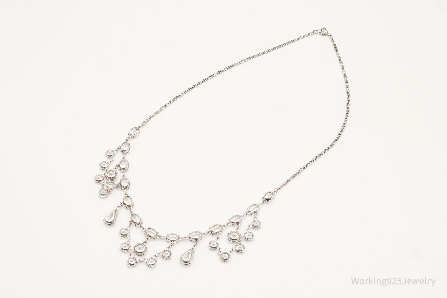 Antique Crystal Sterling Silver Necklace 16"
