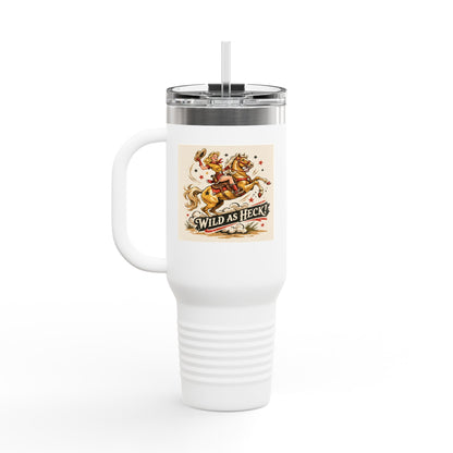 Wild As Heck 40oz Insulated Travel Mug — Retro Rodeo Horse Design