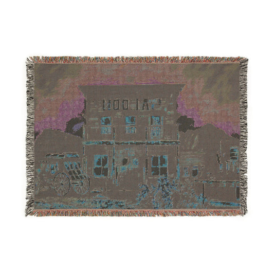 Woven Blanket — Vintage Western Saloon Scenic Throw for Rustic Home Decor