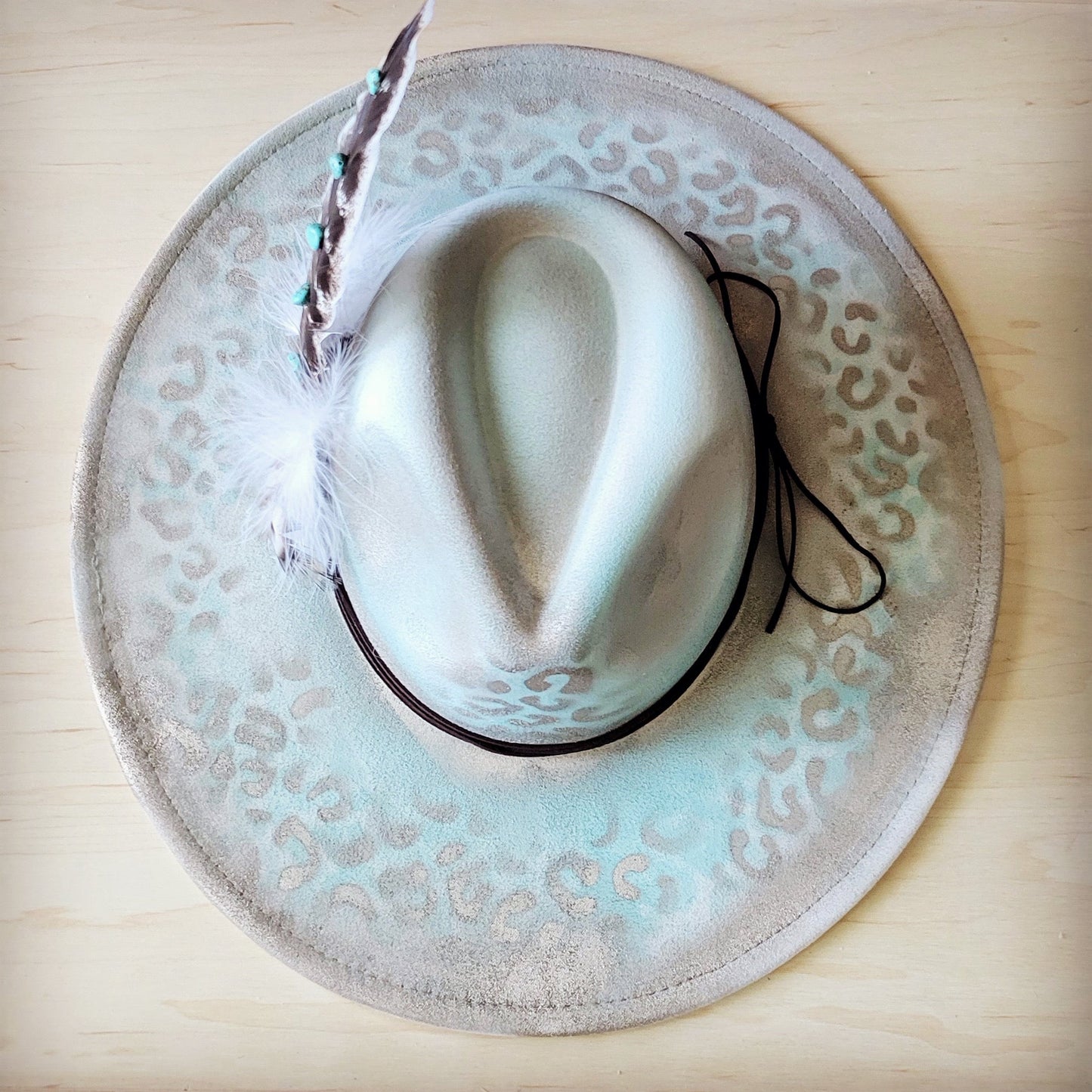 Hand-Painted Leopard Boho Western Cowgirl Hat & Band Mint 987d