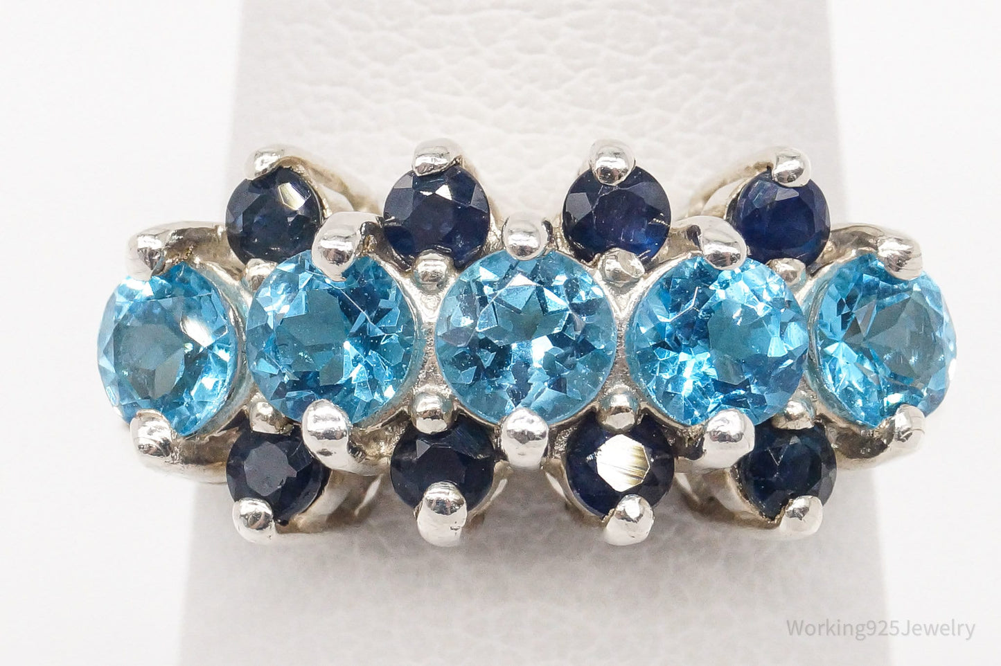 Vintage Blue Topaz Sapphire Sterling Silver Ring - Size 4.75
