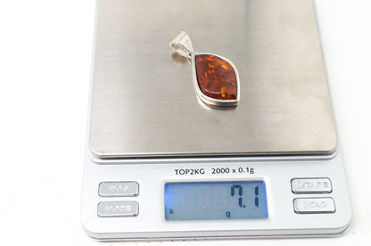 Vintage Amber Modernist Sterling Silver Necklace Pendant