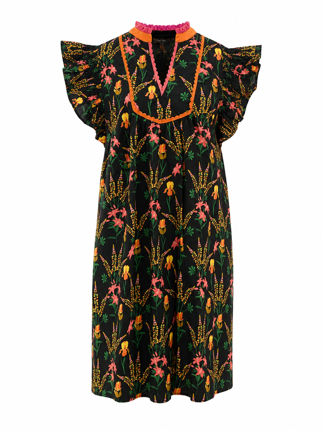 Midnight Garden Flutter Sleeve Dress