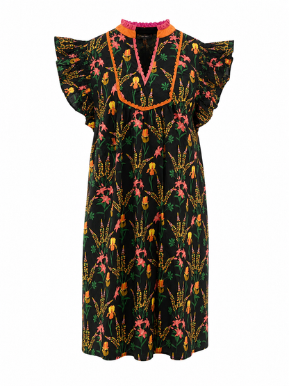 Midnight Garden Flutter Sleeve Dress