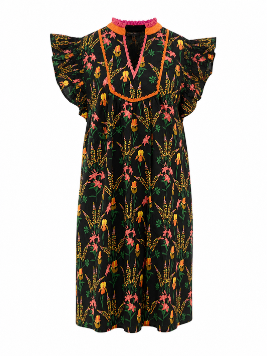 Midnight Garden Flutter Sleeve Dress