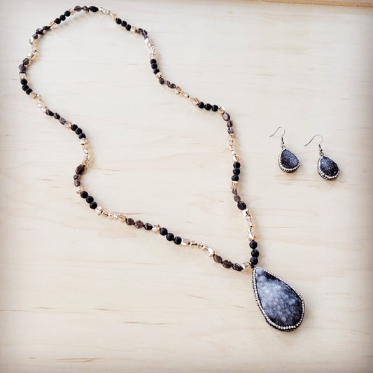 Sparkling Black Druzy Drop Earrings 219cu