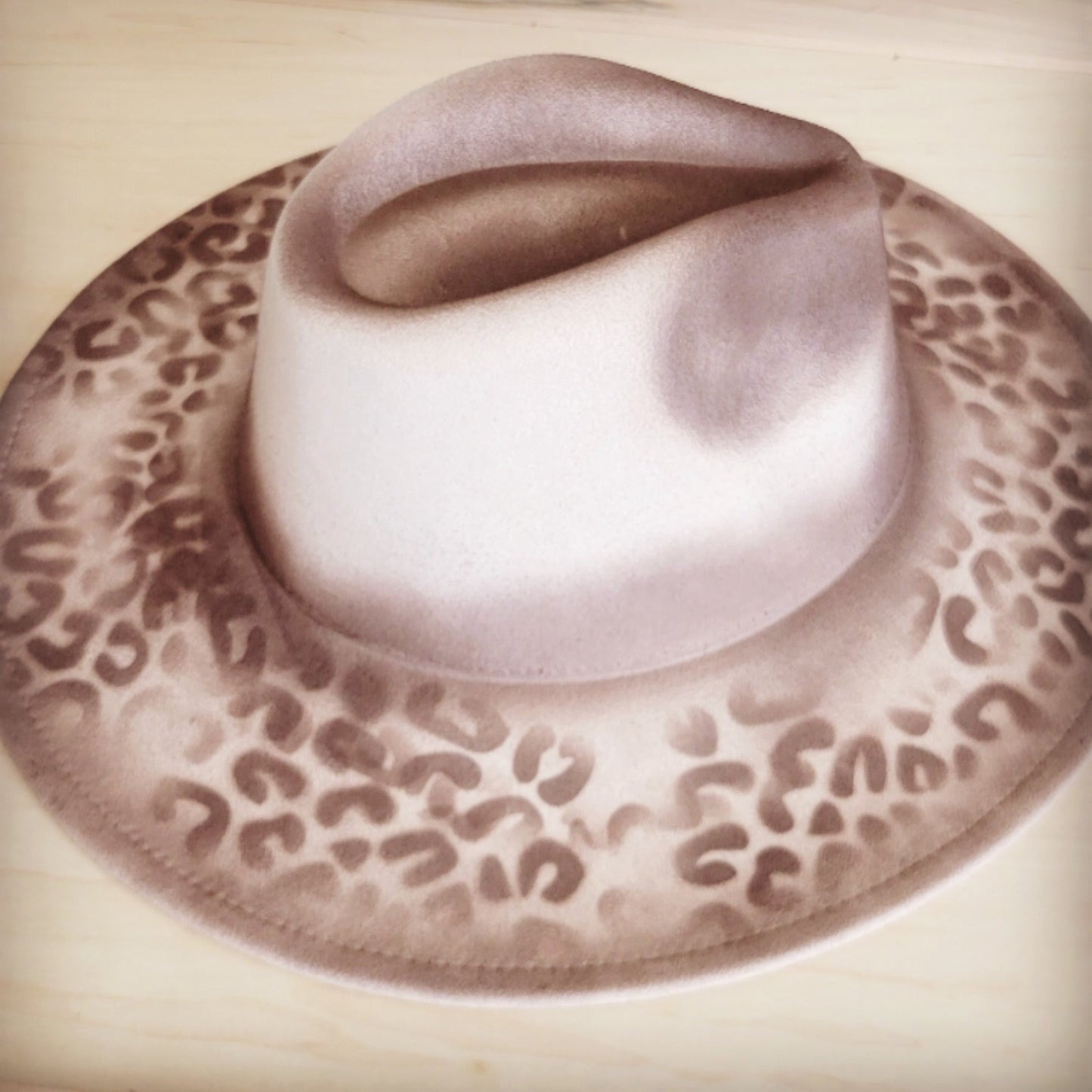 Hand-Painted Leopard Boho Western Cowgirl Hat Only-Brown 986q