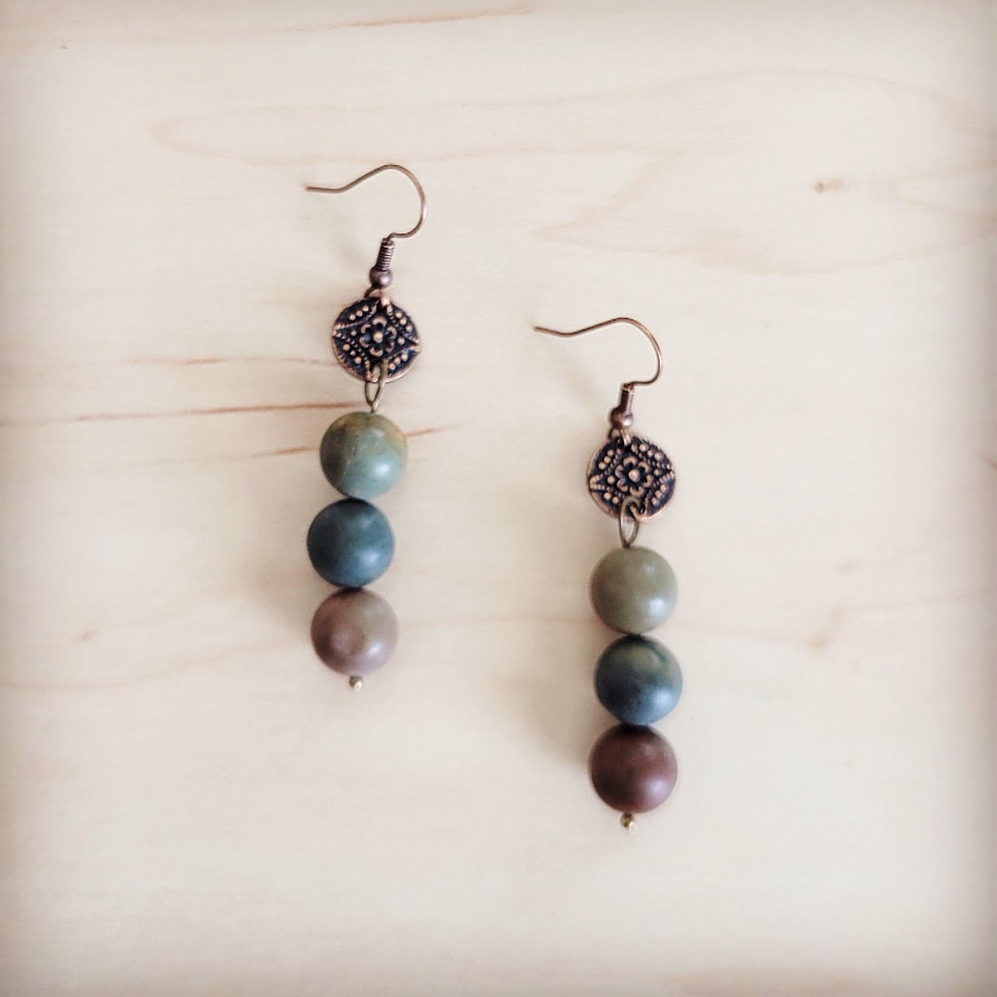 **Frosted Picasso Jasper Beaded Drop Earrings 200bc
