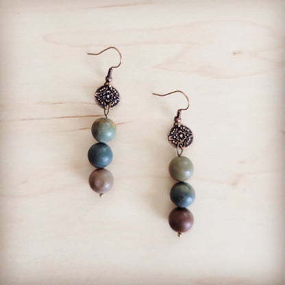 **Frosted Picasso Jasper Beaded Drop Earrings 200bc