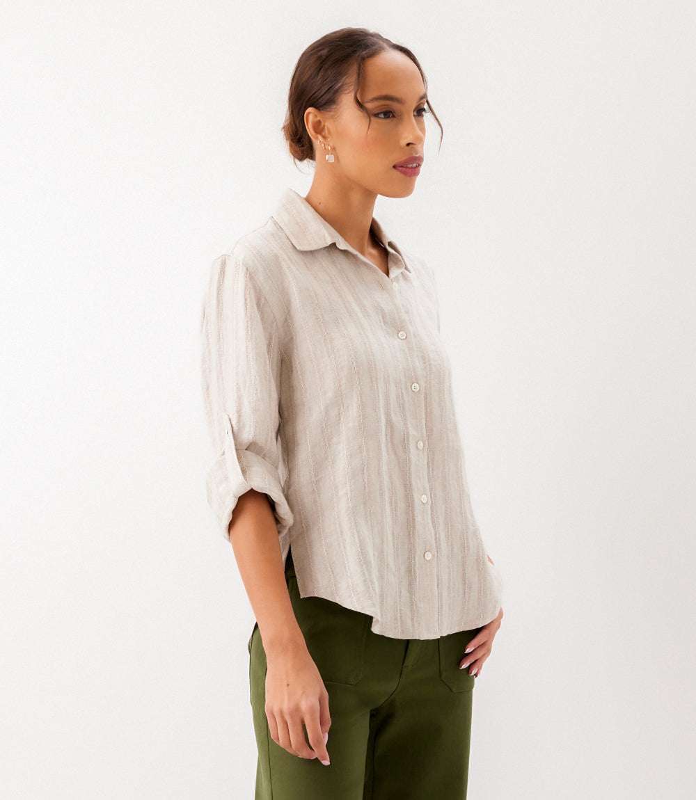 Stripe Linen Roll-Tab Shirt