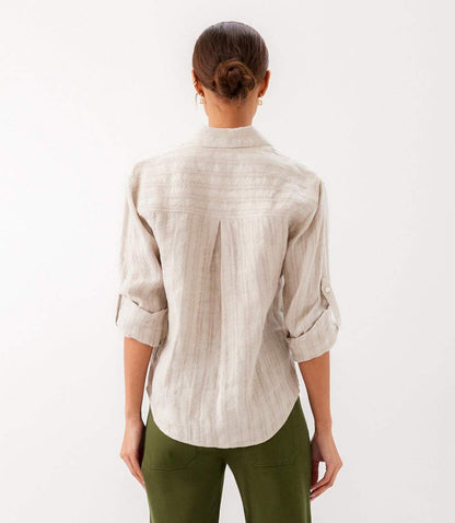 Stripe Linen Roll-Tab Shirt