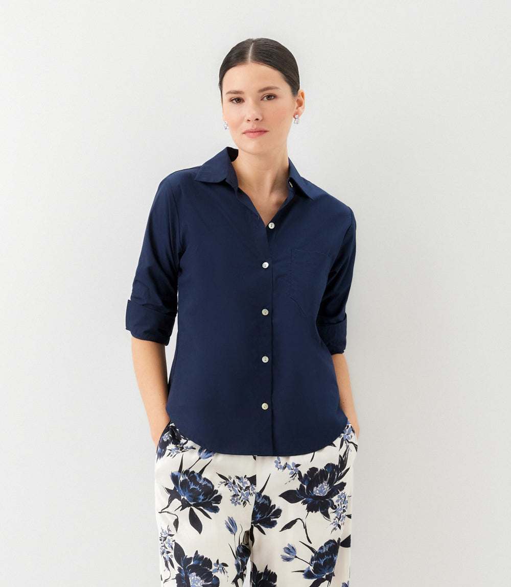 Ruched Sleeve Button-Up Shirt