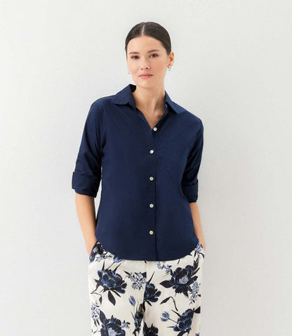 Ruched Sleeve Button-Up Shirt