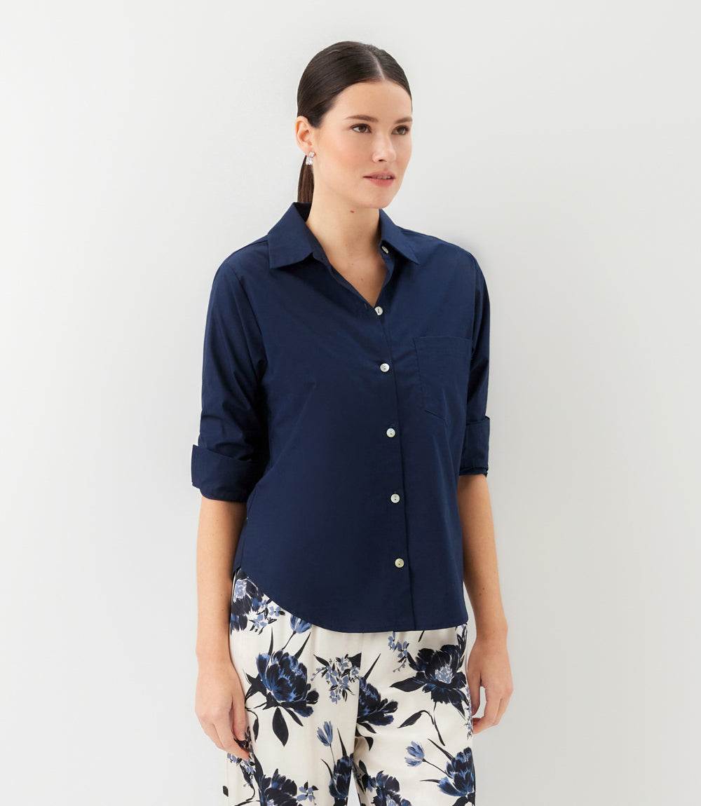 Ruched Sleeve Button-Up Shirt