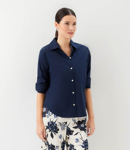 Ruched Sleeve Button-Up Shirt